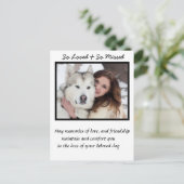 Benutzerdefiniertes Beileid für die Dog-Memorial Postkarte (Stehend Vorderseite)