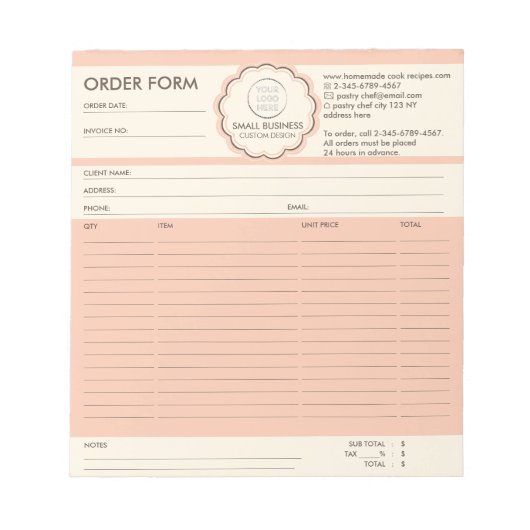 Benutzerdefiniertes Bestellformular Notizblock (Vorderseite)