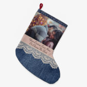 Benutzerdefiniertes Bild/Text Blue Jeans Denim Chi Großer Weihnachtsstrumpf (Vorderansicht (hängend))