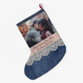 Benutzerdefiniertes Bild/Text Blue Jeans Denim Chi Großer Weihnachtsstrumpf (Rückseite (Hängend))
