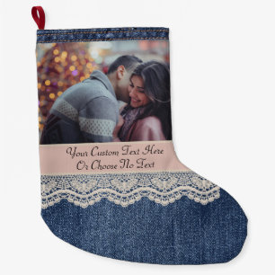Benutzerdefiniertes Bild/Text Blue Jeans Denim Chi Großer Weihnachtsstrumpf