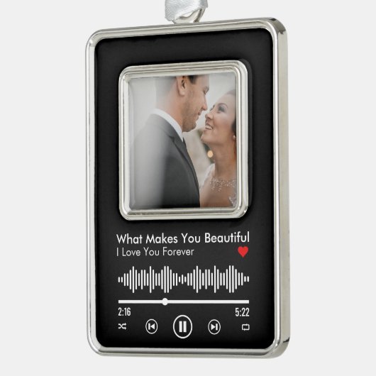 Benutzerdefiniertes Bild und Lieblingslied für das Rahmen-Ornament Silber (Links)