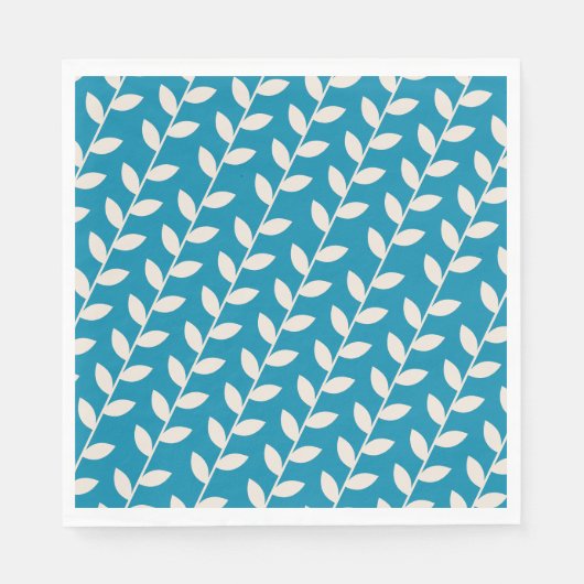 Benutzerdefiniertes Blau 70er Retro-Blattmuster Serviette (Vorderseite)