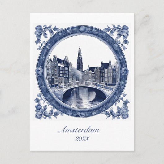 Benutzerdefiniertes Blau Delft Amsterdam Postkarte (Vorderseite)