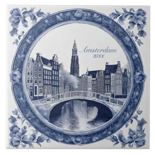 Benutzerdefiniertes Blau Delft Amsterdam Souvenir Fliese (Vorderseite)