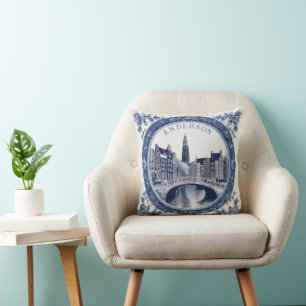 Benutzerdefiniertes Blau Delft Amsterdam Souvenir Kissen