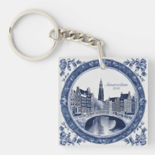Benutzerdefiniertes Blau Delft Amsterdam Souvenir Schlüsselanhänger