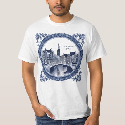 Benutzerdefiniertes Blau Delft Amsterdam Souvenir T-Shirt (Vorderseite)
