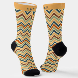 Benutzerdefiniertes Blau Gelb Braun Grün Chevron-M Socken