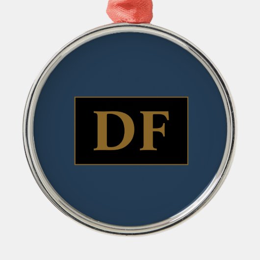 Benutzerdefiniertes Blau mit Gold-Initialen Ornament Aus Metall (Vorne)