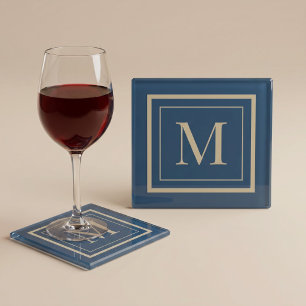 Benutzerdefiniertes Blau & Vanille-Monogramm mit R Glasuntersetzer