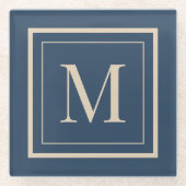 Benutzerdefiniertes Blau & Vanille-Rahmen-Monogram Glasuntersetzer (Vorderseite)