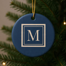Benutzerdefiniertes Blau & Vanille-Rahmen-Monogram Keramik Ornament
