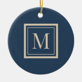 Benutzerdefiniertes Blau & Vanille-Rahmen-Monogram Keramik Ornament (Vorne)