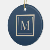 Benutzerdefiniertes Blau & Vanille-Rahmen-Monogram Keramik Ornament (Links)