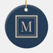 Benutzerdefiniertes Blau & Vanille-Rahmen-Monogram Keramik Ornament (Hinten)