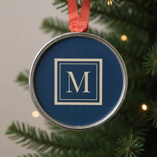 Benutzerdefiniertes Blau & Vanille-Rahmen-Monogram Ornament Aus Metall