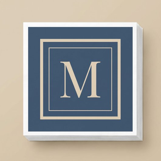 Benutzerdefiniertes Blau & Vanille-Rahmen-Monogram Serviette