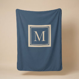 Benutzerdefiniertes Blau & Vanille-Rahmen-Monogram Sherpadecke