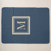 Benutzerdefiniertes Blau & Vanille-Rahmen-Monogram Sherpadecke (Vorderseite (Horizontal))