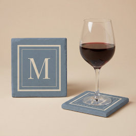 Benutzerdefiniertes Blau & Vanille-Rahmen-Monogram Steinuntersetzer