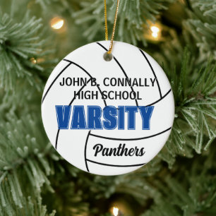 Benutzerdefiniertes Blau Varsity Volleyball Foto W Keramik Ornament