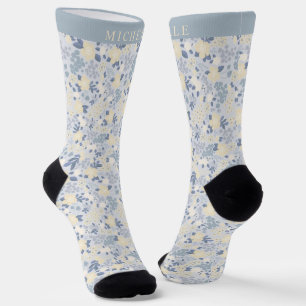 Benutzerdefiniertes blaues Blumenmuster in Beige u Socken