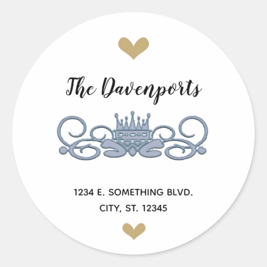 Benutzerdefiniertes blaues Crown-Design Runder Aufkleber (Vorderseite)