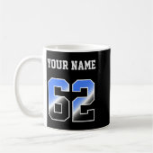 Benutzerdefiniertes Blaues Nummer 62 Personalisier Kaffeetasse (Links)