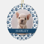 Benutzerdefiniertes blaues Pfosten Print 2 Foto Keramik Ornament (Links)