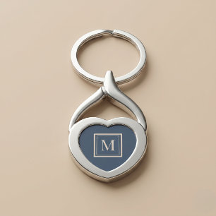 Benutzerdefiniertes blaues und Vanille-Monogramm m Schlüsselanhänger