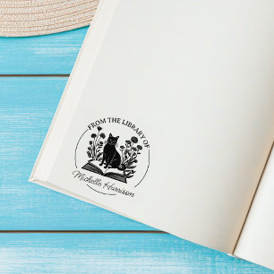 Benutzerdefiniertes Blumenbibliothek-Katzenbuch  Gummistempel