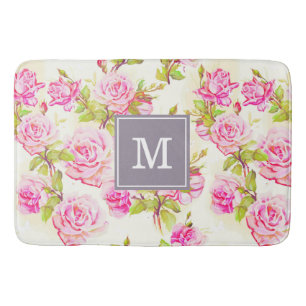 Benutzerdefiniertes Blumenmuster Alte Rose Monogra Badematte