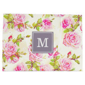 Benutzerdefiniertes Blumenmuster Alte Rose Monogra Große Geschenktüte (Rückseite)