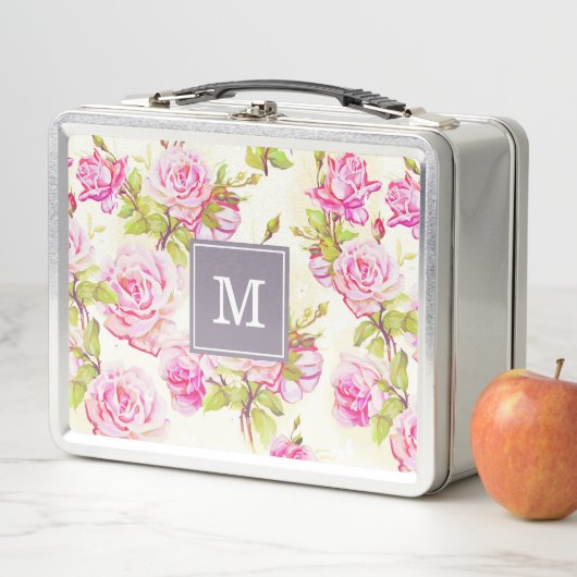 Benutzerdefiniertes Blumenmuster Alte Rose Monogra Metall Lunch Box (Beispiel)
