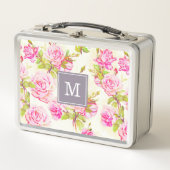 Benutzerdefiniertes Blumenmuster Alte Rose Monogra Metall Lunch Box (Vorderseite)