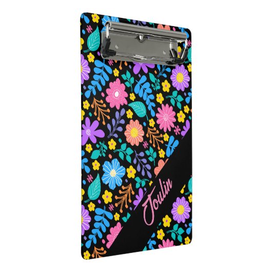 Benutzerdefiniertes Blumenmuster | Modern monogram Mini Klemmbrett (Schrägansicht)