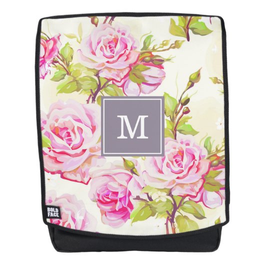 Benutzerdefiniertes Blumenmuster, Monogramm-Backpa Rucksack (Vorderseite)