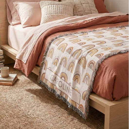 Benutzerdefiniertes Boho-Wüsten-Regenbogen-Bogenmu Decke