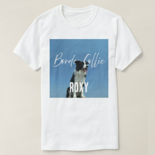 Benutzerdefiniertes Border Collie-Foto Retro Blau- T-Shirt