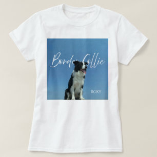 Benutzerdefiniertes Border Collie-Foto Retro Blau- T-Shirt