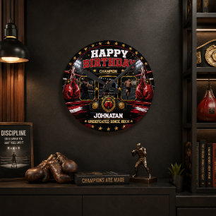 Benutzerdefiniertes Box-Geburtstagsfoto Champion P Runde Wanduhr
