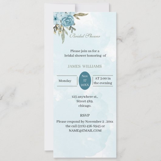 Benutzerdefiniertes Brautparty Elegante blaue Blum Einladung (Vorderseite)