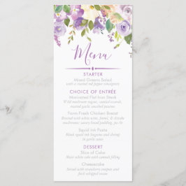 Benutzerdefiniertes Brautparty für lila Peonings Menükarte