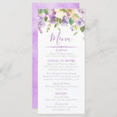 Benutzerdefiniertes Brautparty für lila Peonings Menükarte (Vorne/Hinten)