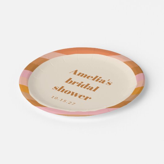 Benutzerdefiniertes Brautparty für Retro Geometric Pappteller (Schrägansicht)