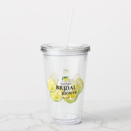 Benutzerdefiniertes Brautparty Lemon Aquarellbevor Acryltrinkbecher (Rückseite)