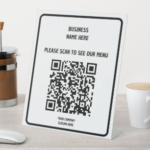 Benutzerdefiniertes Business Modern Black QR Code Sockelschild