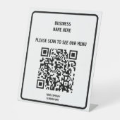 Benutzerdefiniertes Business Modern Black QR Code Sockelschild (Vorderseite)