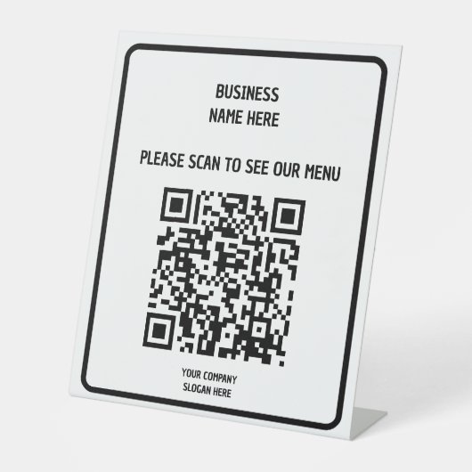 Benutzerdefiniertes Business Modern Black QR Code Sockelschild (Vorderseite)